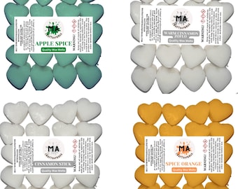 La cera perfumada derrite mini corazones (naranja especiada, especia de manzana, palito de canela, Zof de canela caliente) cera de soja perfumada que se derrite para cera Aromas picantes 4x 40g
