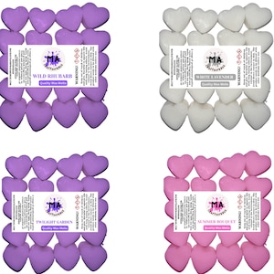 Scented wax melts mini hearts (Summer Bouquet,Twilight Garden,White Lavender,Wild Rhubarb) scented soy wax melts for wax Flower scents 4x40g