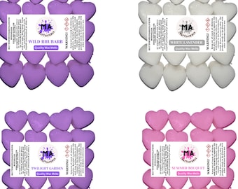 Cera perfumada que derrite mini corazones (Ramo de Verano, Jardín Crepúsculo, Lavanda Blanca, Ruibarbo Silvestre) cera de soja perfumada que se derrite para cera Aromas de flores 4x40g