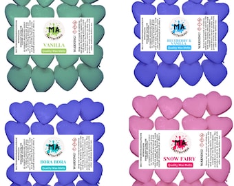 Cera perfumada que derrite mini corazones (vainilla, hada de las nieves, arándanos y vainilla, bora bora) cera de soja perfumada que se derrite para calentar la cera Aromas de frutas 4x 40 g