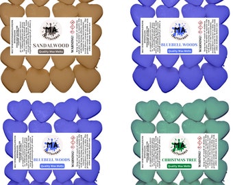 Cera perfumada que derrite mini corazones (Bluebell Woods,Sandalia Wood,Bluebell Woods,árbol de navidad) Cera de soja perfumada que se derrite para cera Aromas amaderados 4x 40g
