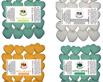 Cera perfumada que derrite mini corazones (Seychelles, Spice Orange. Apple Spice, canela en rama) cera de soja perfumada que se derrite para calentar la cera Aromas de frutas 4x 40g