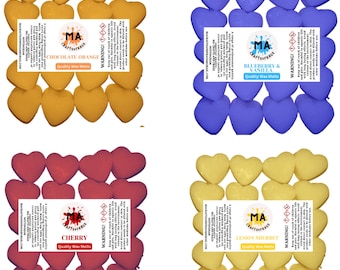 Cera perfumada que derrite mini corazones (naranja chocolate, cereza, arándano y vainilla, sorbete de limón) cera de soja perfumada que se derrite para cera Aromas de frutas 4x 40g