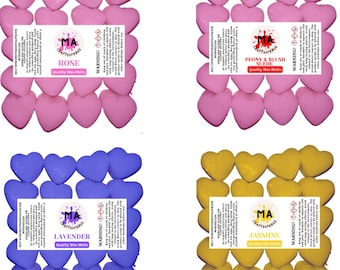 La cera perfumada derrite mini corazones (jazmín, lavanda, peonía y rubor, rosa) La cera de soja perfumada se derrite para calentar la cera Aromas florales 4x 40g