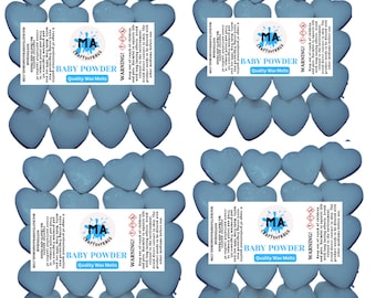 80 x Mini corazones de cera de soja altamente perfumados con cera de soja derretida (talco para bebés)