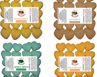La cera perfumada derrite mini corazones (naranja especiada, especia de manzana, especia de invierno, pan de jengibre) la cera de soya perfumada se derrite para cera Aromas picantes 4x 40g