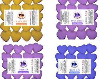 Cera perfumada que derrite mini corazones (Savage,invictus inspire,Lynx Africa Inspired,Creed) cera de soja perfumada que se derrite para cera 4x 40g