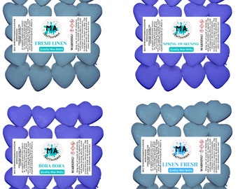 Cera perfumada que derrite mini corazones (Fresh Linen,Bora Bora,Spring Awakening,Linen Fresh) Cera de soja perfumada que se derrite para calentador de cera Fragancias frescas 4x 40g