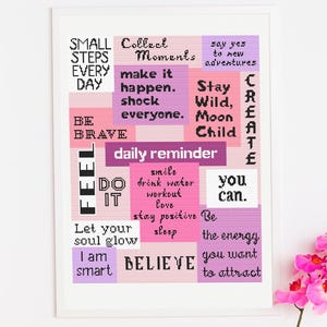 Manifestation cross stitch pattern motivation hand embroidery daily reminder | Believe, you can, be brave, make it happen, say yes stitching