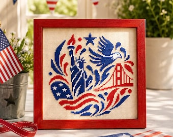 USA Cross Stitch Pattern, Patriotic American Symbols Embroidery (PDF Chart)
