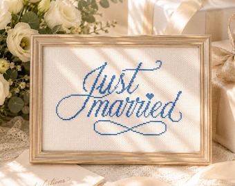 Just Married Cross Stitch Pattern | Wedding Embroidery (Instant Download PDF)