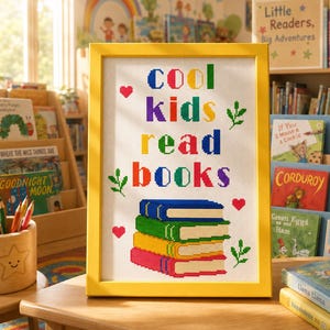 Classroom Cross Stitch Pattern Cool Kids Read Books, Teacher Embroidery (PDF Chart)