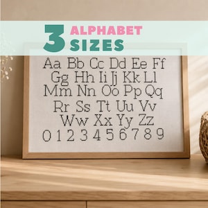 Eenvoudig alfabetpatroon met kruissteek, kruissteekkaart volledig alfabet | Kleine letters, middelgrote letters, grote letters met cijfers