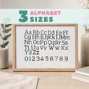 Alfabetpatroon kruissteek, kruissteekletters en cijfers | Groot, medium, klein lettertype (pdf-diagram)