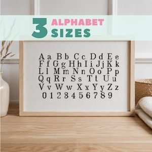 Borduurletters en -cijfers met schreefletters in typemachine-stijl in 3 formaten (PDF-patroon)