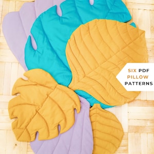 Patrones de costura de SEIS cojines: patrón de almohada de 2 conchas, patrón de 2 hojas de monstera reales, patrón de almohada de 2 plantas - tamaño de papel A4 y carta