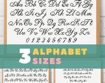 Cursive Cross Stitch Alphabet Pattern With Numbers, Curly Cross