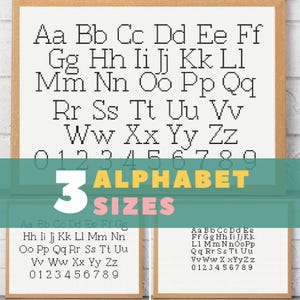 Easy cross stitch alphabet pattern, full alphabet cross stitch chart | Small letters, medium letters, large letters with numbers