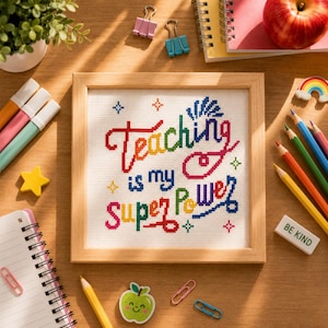 Kreuzstichmuster für Lehrerinnen | Unterrichten ist meine Superkraft (PDF-Vorlage)