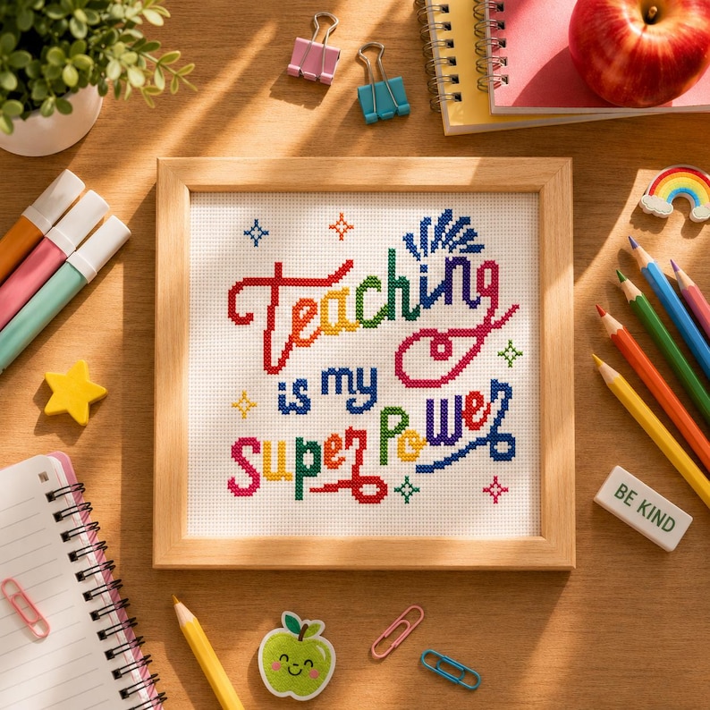 Teacher cross stitch pattern Teaching is My SUPER Power