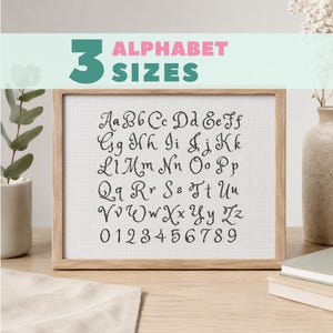 Curly Calligraphy Cross Stitch Letters, Cross Stitch Alphabet Pattern with Numbers in THREE sizes (PDF Chart)
