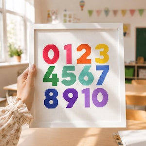 Cijfers kruissteekpatroon, terug naar school-naaldpunt, borduren in de klas (pdf-download)