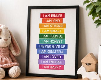Padrão de ponto cruz para bebê, colorido, arco-íris, bordado para quarto infantil | Bordado moderno e motivacional "Eu sou feliz" (gráfico em PDF)