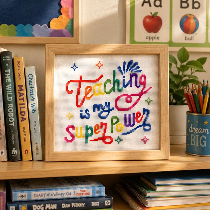Teacher Appreciation Cross Stitch Pattern, School Embroidery PDF, Teacher Thank You Gift, DIY Needlepoint