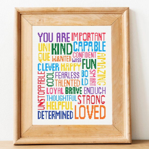 Cross stitch pattern for kids motivation affirmation embroidery | You are important