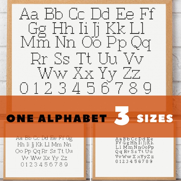 Easy cross stitch alphabet pattern, full alphabet cross stitch chart | Small letters, medium letters, large letters with numbers