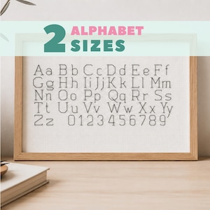 Alfabetpatroon stiksteek | Klein lettertype met stiksteek en grote borduurletters met stiksteek