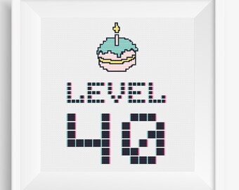 Retro game Birthday cross stitch chart | Custom age Happy Birthday embroidery design | Vintage arcade personalized pattern