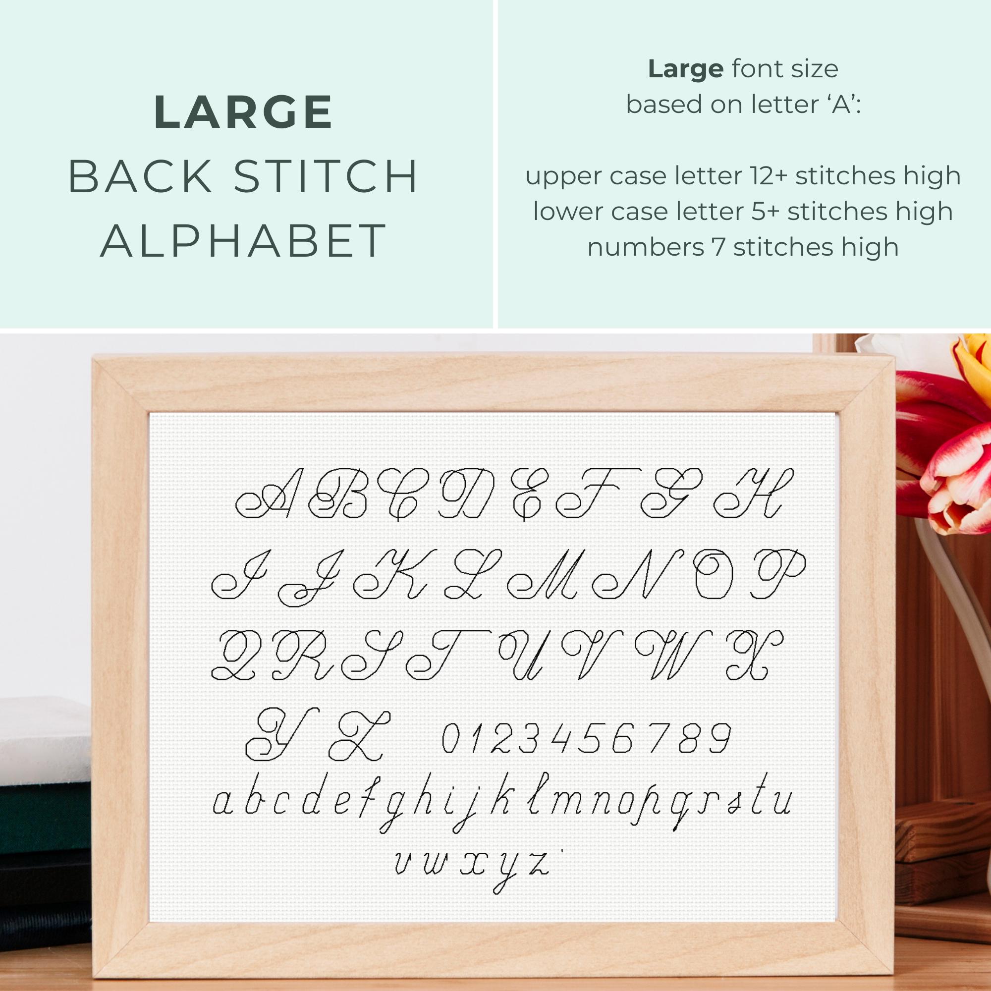 Back Stitch Alphabet, Small Backstitch Alphabet and Large Cursive ...