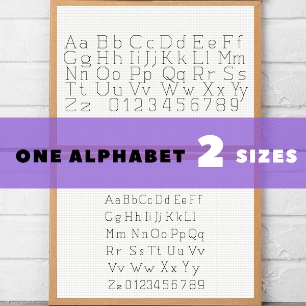 Backstitch alphabet embroidery font, full alphabet cross stitch pattern | Tiny back stitch sampler and large back stitch design