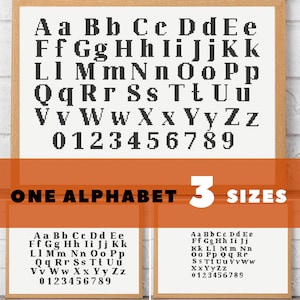 Cross stitch alphabet pattern LARGE, MEDIUM and SMALL cross stitch letters upper case, lower case and numbers
