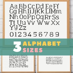 Cross stitch alphabet pattern, cross stitch numbers, cross stitch letters | Large font, medium font, small font