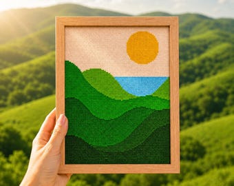 Modern Landscape Cross Stitch Pattern | Green Hills Embroidery (PDF Chart)