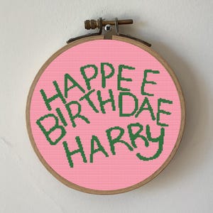 Happy birthday cross stitch pattern, personalize happee birthdae embroidery with your name
