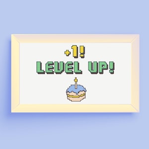1 Level Up pixelborduurwerk | Kruissteekpatroon gamerverjaardag | Terug naar school kruissteektabel | Afstuderen, promotie, cadeau nieuwe baan