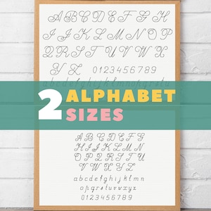 Conjunto de alfabeto de punto atrás, alfabeto de punto atrás pequeño y alfabeto de bordado cursivo grande