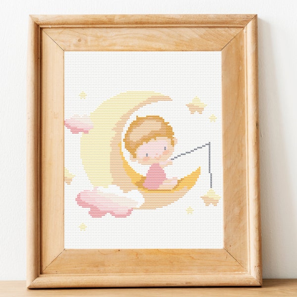 Little girl cross stitch pattern | Baby counted cross stitch embroidery | Modern decoration for children's room