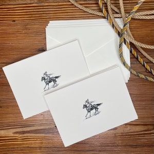 Cartões de notas em branco de belas artes com envelopes, conjunto de 8, vaqueira, cavalo, rodeio, desenho a tinta, cartões de agradecimento, cartões comemorativos