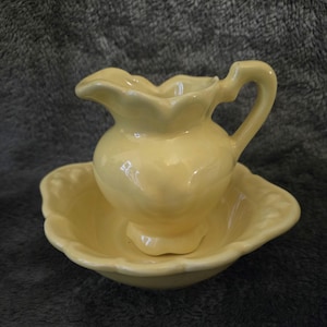 McCoy USA vintage mini yellow ceramic pitcher & bowl set