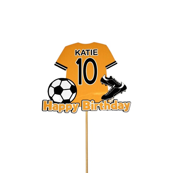 Wolves style personalised football cake topper.  Any Name and number.  Wipe clean laminated card. Wolverhampton Wanderers