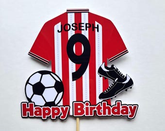 Sunderland cake topper 25/26 style.  personalised football birthday cake decoration.  Wipe clean laminated.
