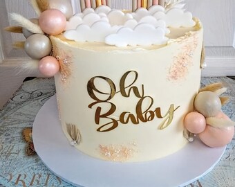 Oh Baby gold mirror card cake charm for Baby shower.