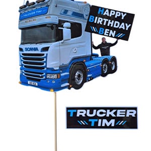 Trucker Tim Cake Topper.  Personalised Trucker Tim Birthday cake topper. Endorsed by Trucker Tim himself. (Style B)