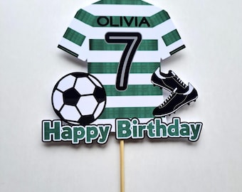 Celtic cake topper 25/26 style personalised football cake topper.  Any Name and number. Wipe clean glossy laminated card.