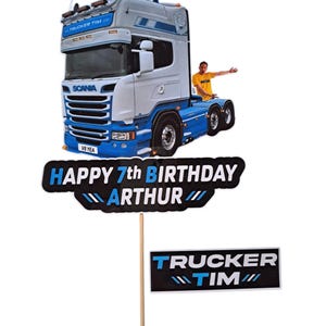 Trucker Tim Cake Topper.  Personalised Trucker Tim Birthday cake topper. Endorsed by Trucker Tim himself. (style A)