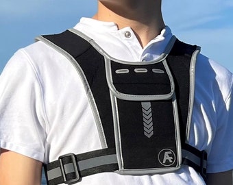 Pro Runner  Reflective Adjustable Vest designed for marathon with pockets for the phone and  heart monitor, 500 ml Bottle, keys & Card.